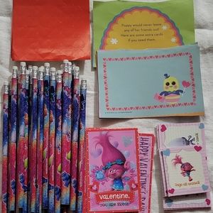 DreamWorks Troll Valentine's with pencils and heart seals